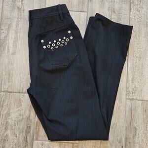 St. John Sport Jeans Womens 2 Black Denim Silver Grommet Pockets Straight Leg